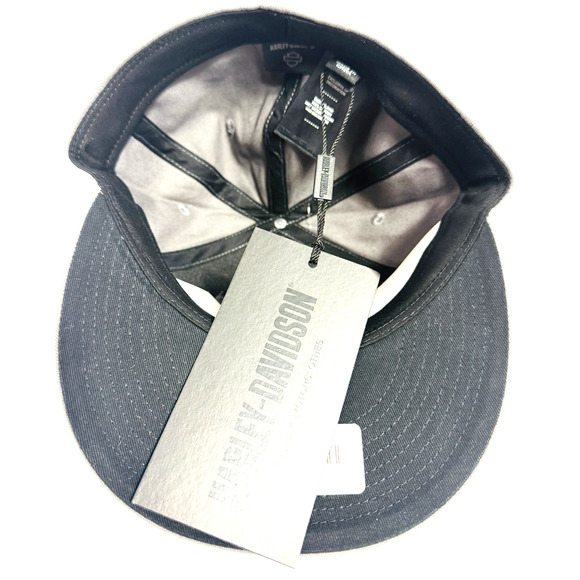 Harley-Davidson Hat Mens Size 7 1/4 Flat Brim Gray Black Motorcycle Biker NWT - Picture 2 of 3
